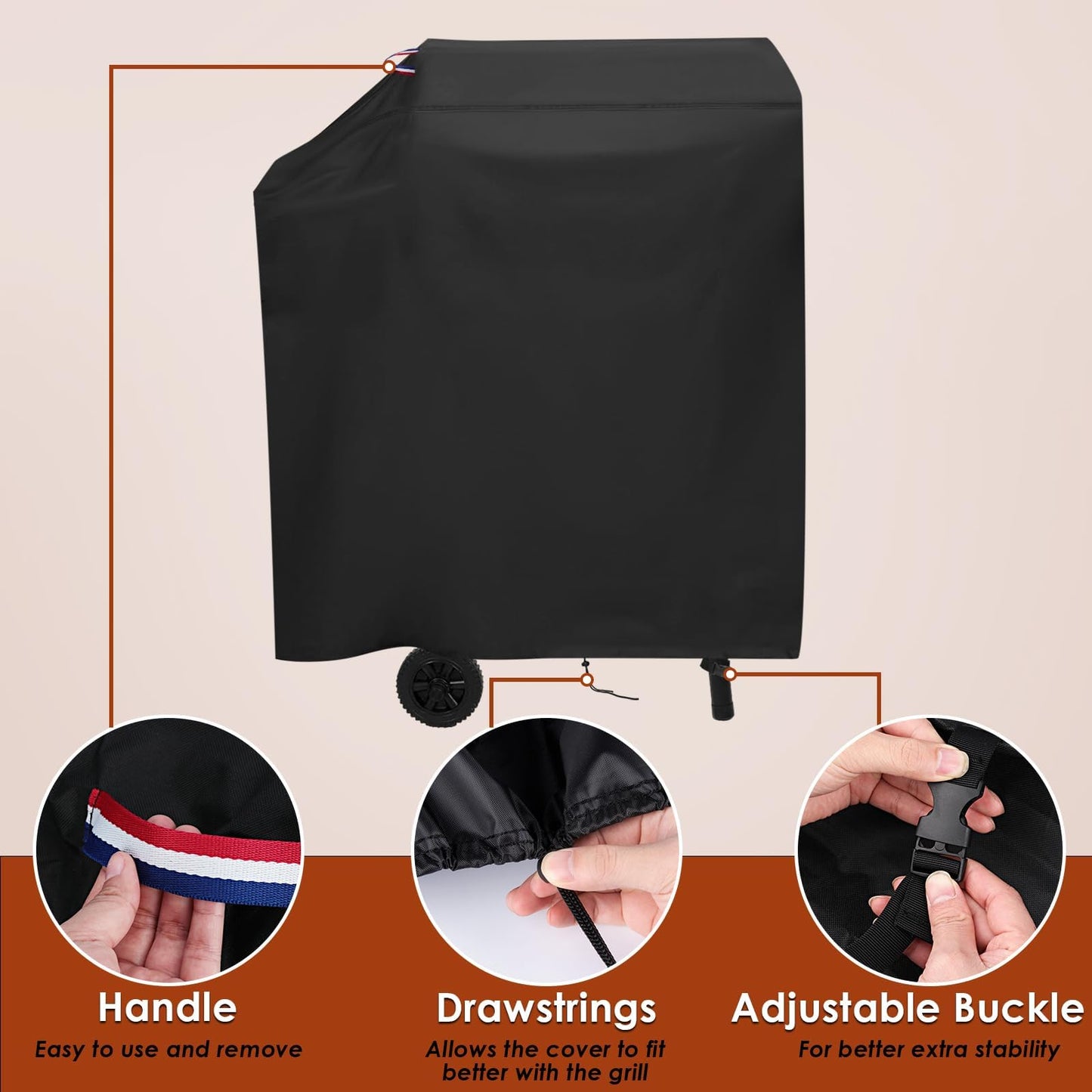 Agustone 35 Inch Grill Cover for DNKMOR Barrel Charcoal Grill with Side Table, Waterproof Cover for Kendane Outdoor BBQ Grill with Side Shelf, Backyard Camping BBQ Accessories - 35x24x39 Inch
