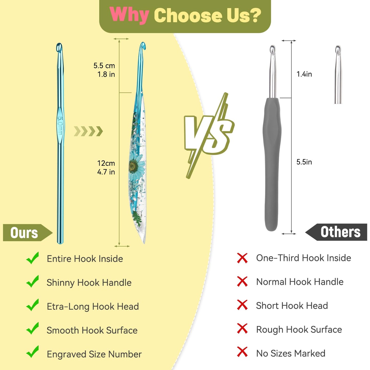 Aeelike Crochet Hooks Set, 3.0mm-6.0mm Ergonomic Crochet Hooks with Long Floral Handle-Super Shinny and Unique for DIY Crfats Blnaket Sweaters, Ideal & Beautiful Gifts for Mothers Crocheting Lovers