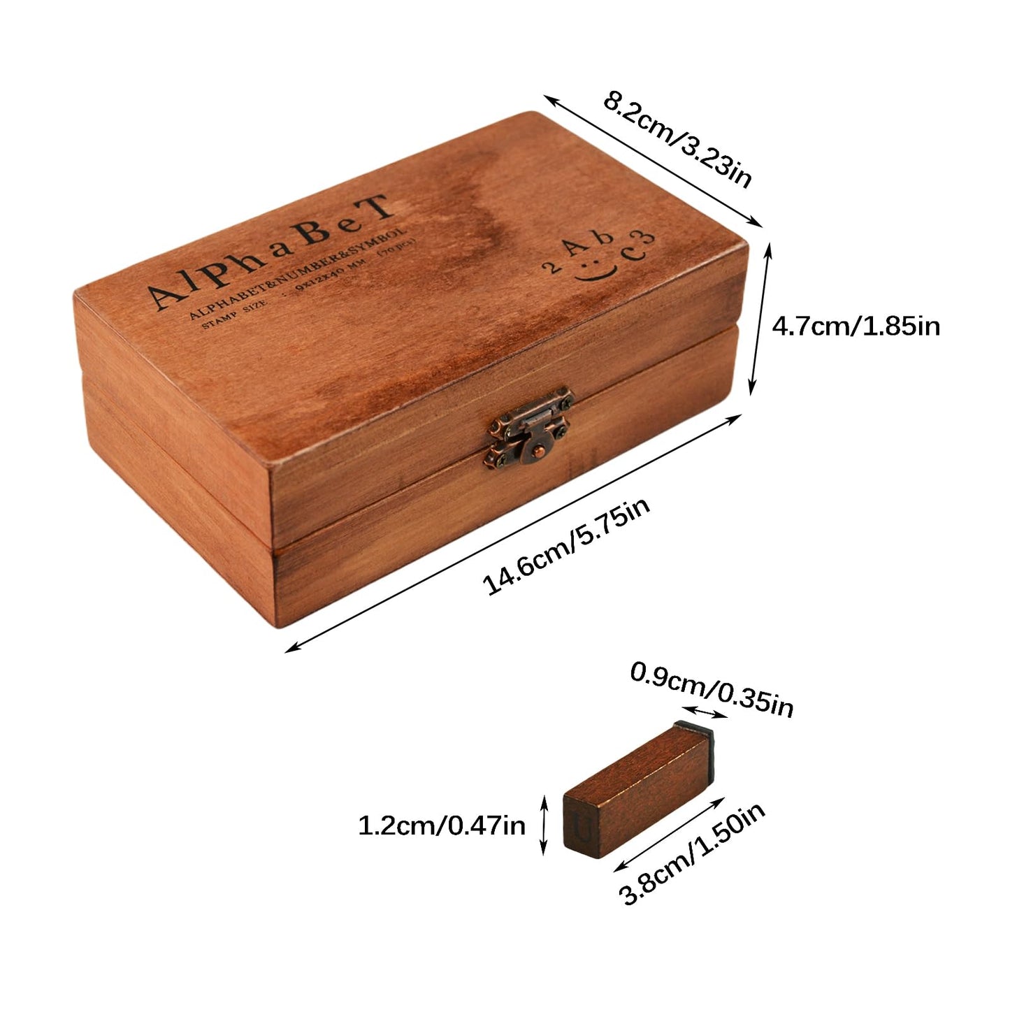 70Pcs Wood Letter Rubber Stamps, Vintage Capital Upper Lower Case Number Stamps Set with Wooden Box, Alphabet Stamper Seal Set for DIY Planner/Scrapbook/Card Making/Clay Crafts