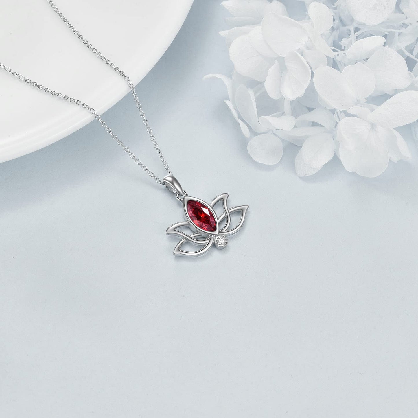 YFN Lotus Necklace Sterling Silver January Birthstone Pendant Genuine Garnet Jewelry Gifts for Women (Jan)
