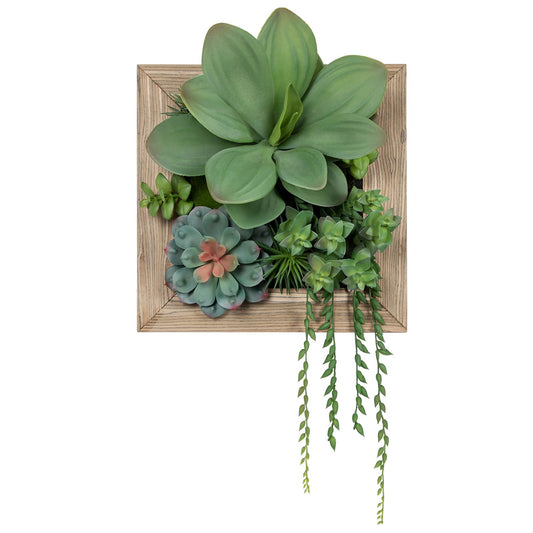 GnFlus Artificial Succulent Wall Decor - Fake Hanging Succulents with Wood Plant Box, 3D Wooden Wall Decor Faux Hanging Plants Indoor Arrangement