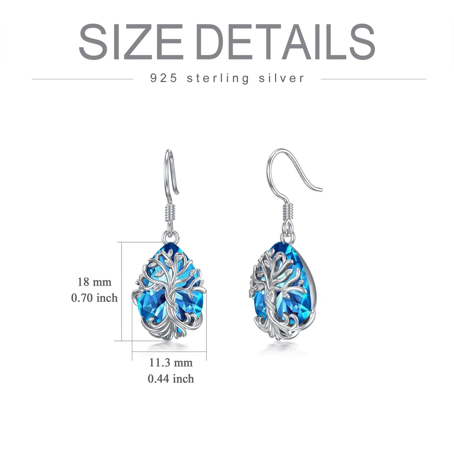 TOUPOP Topaz Tree of Life Earrings Sterling Silver Teardrop December Birthstone Earrings Family Tree Topaz Jewelry Birthday Mothers Day Gifts for Women Mom Her