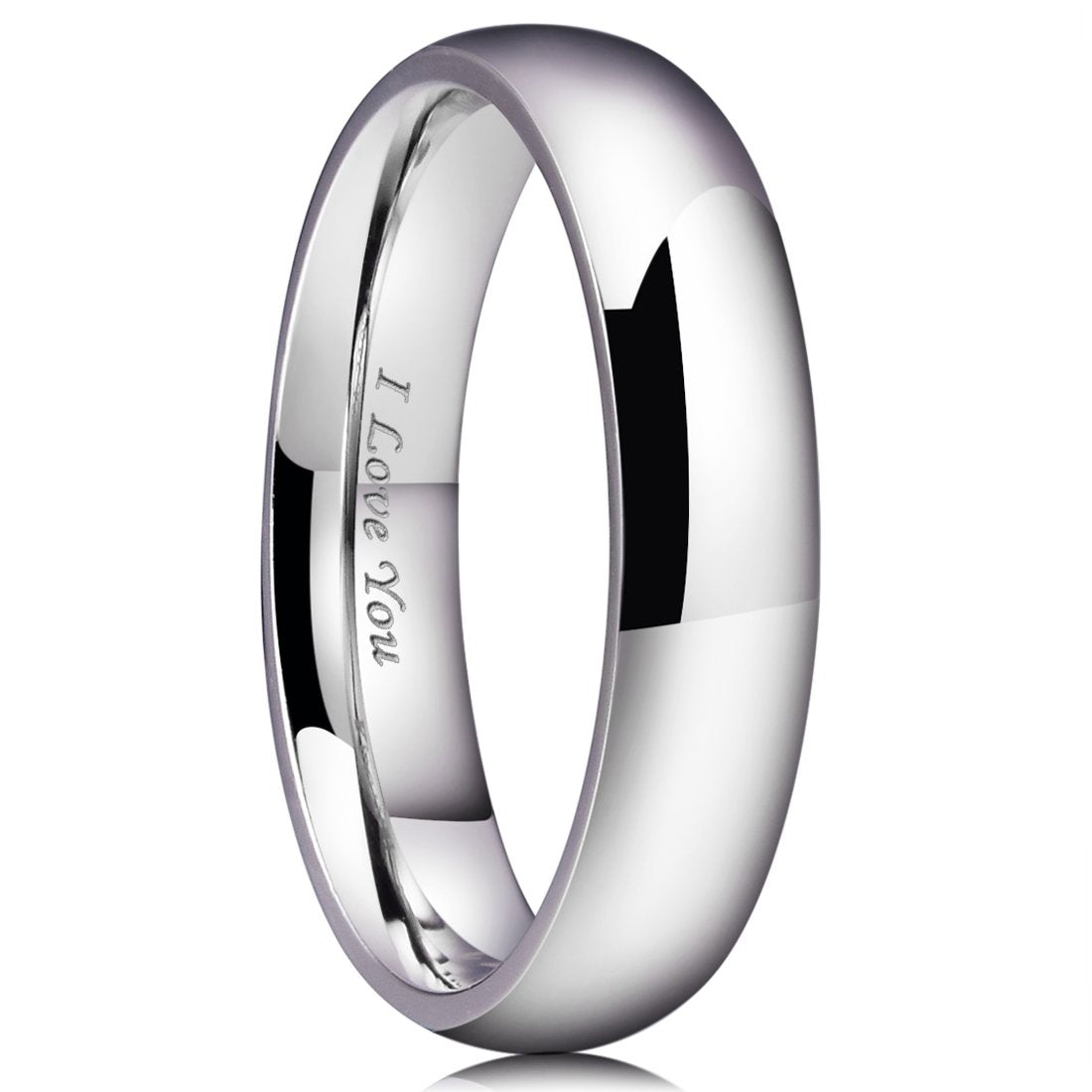 King Will 316L Stainless Steel Wedding Band for Men Women-5mm Width Sliver Plated Wedding Ring Domed Style High Polished with Laser I Love You Comfort Fit Size 11