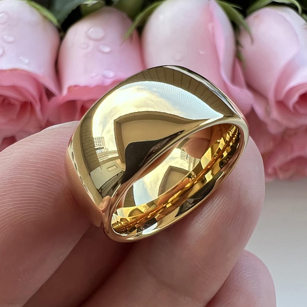TUTISS 10mm Gold Tungsten Rings for Men Women Engagement Wedding Bands Domed Polished Comfort Fit Size 15
