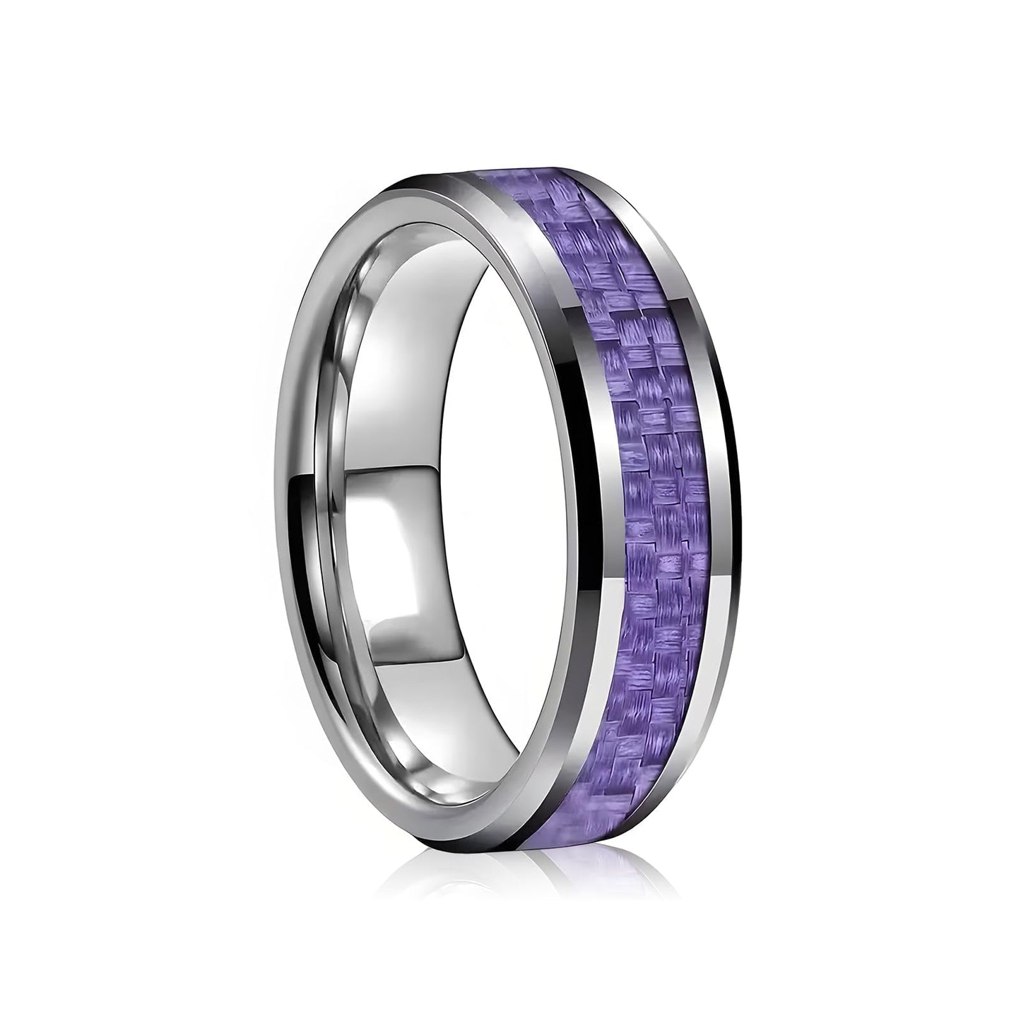 HJIMMNHONG New Carbon Fiber Fashion Rings Double Beveled Edge Delicate Polished Simple Stainless Steel Mens and Women Rings,8mm,Purple,Size10