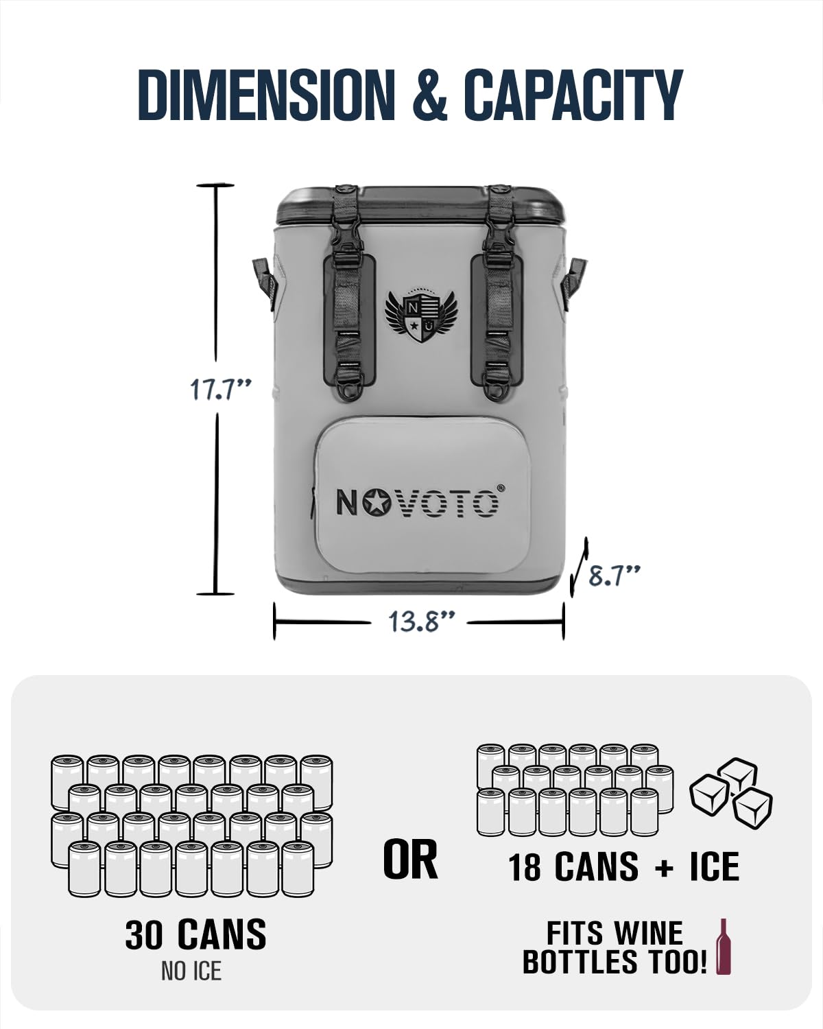 Novoto Magnetic Backpack Cooler 30 Can, Insulated Soft Cooler Bag for Men & Women, Zipperless Waterproof Soft Sided Cooler for Beach, Lunch, Picnic, Kayak, Car, Camping & Party