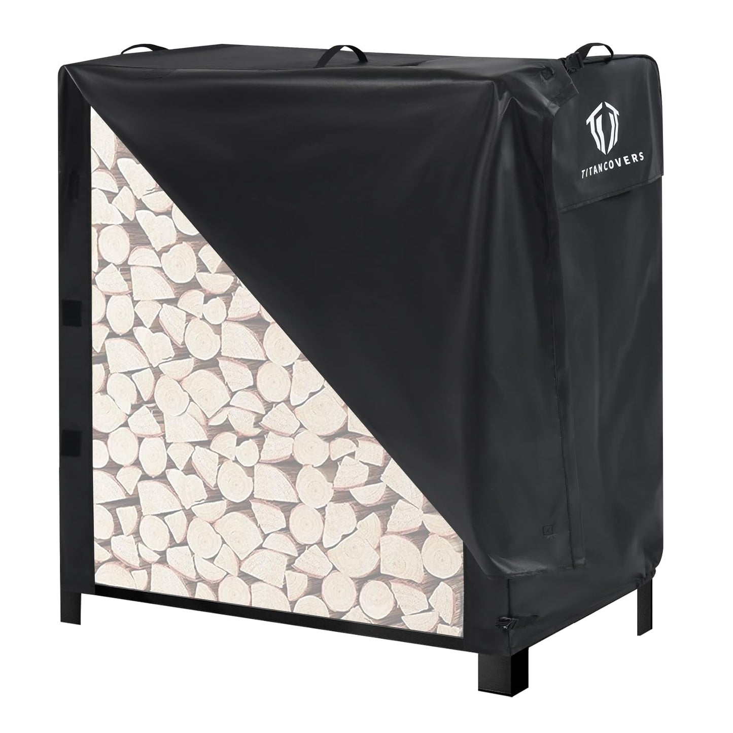 TitanCovers 4ft Firewood Rack Cover, 600D Heavy Duty Oxford Log Rack Cover, Waterproof Windproof Sun-Proof Outdoor Wood Rack Covers (Rack Not Included)