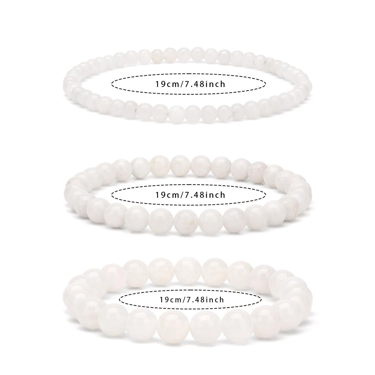 Risyfjew 4MM Handmade Moonstone Natural Gemstone Stretch Elastic Bracelet,PE Film Anti-oxidation Packaging Natural Stone Crystal Healing Power Energy Gifts for Adult