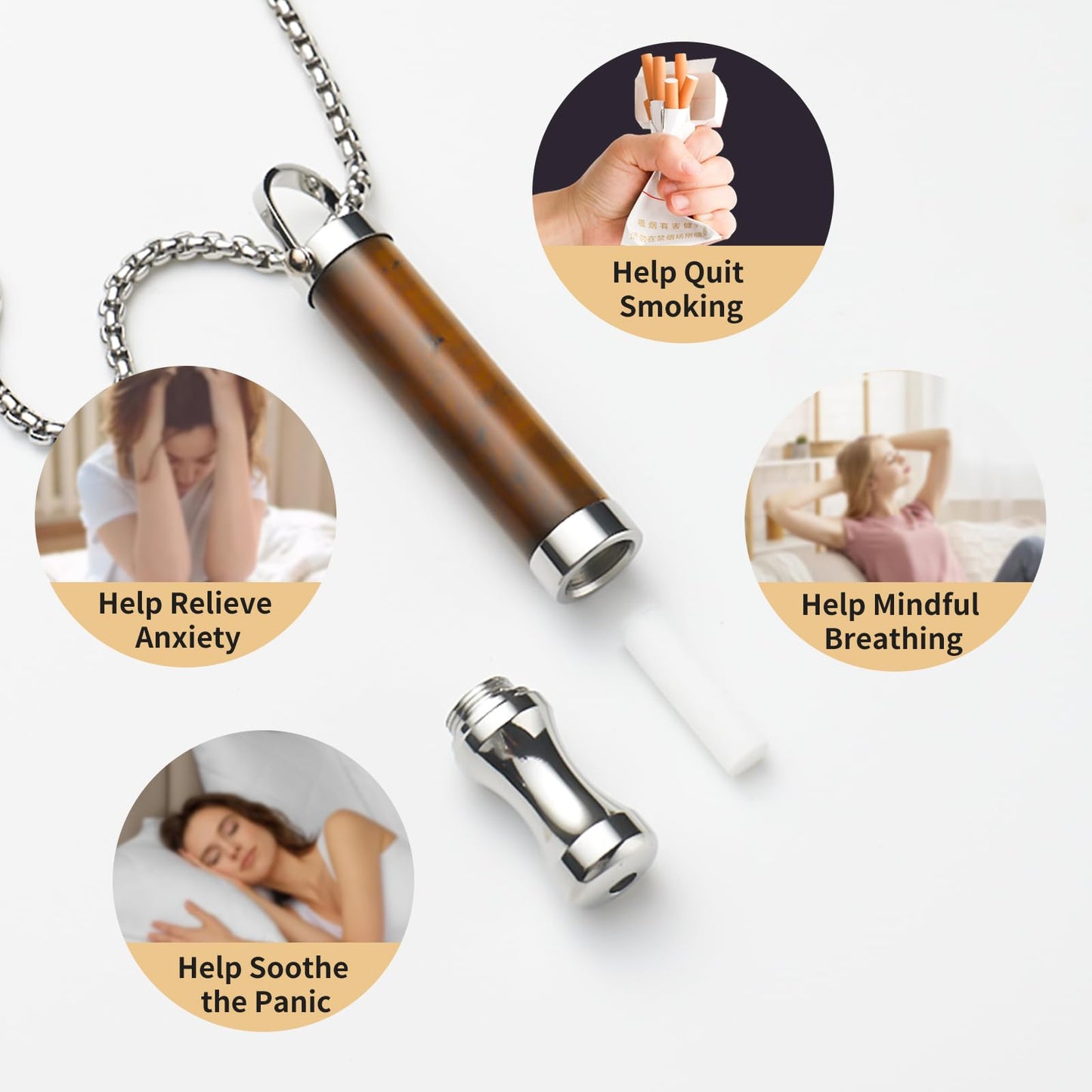 AD ADASTONE Breathing Necklace for Anxiety Relief Breathlink Anti Smoking Necklace Stop Smoking Aids Quit Vaping Tools for Smoking Cessation Fum Vaporless Inhaler for Natural Calm Stress Relief (Green Crystal)