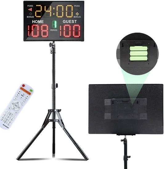 Ousmile Electronic Scoreboard with Stand, Digital Scoreboard with Remote, Basketball Scoreboard with Timer Clock, Portable Scoreboard for Outdoor Games