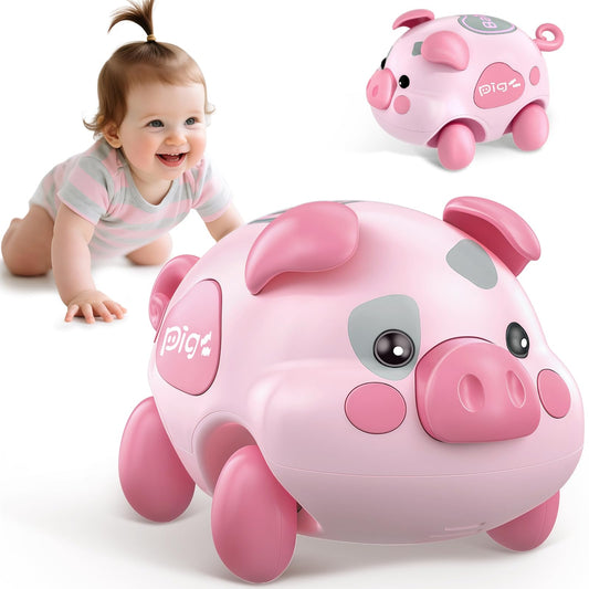 Baby Musical Toy for 6-12-18 Months, Musical Piggy Toy for Toddler 1 Year old Baby Girl, Infant Crawling Light Music Toys for Tummy Time Development, 1st Birthday Gift for Boy 7 8 9 10+ Month