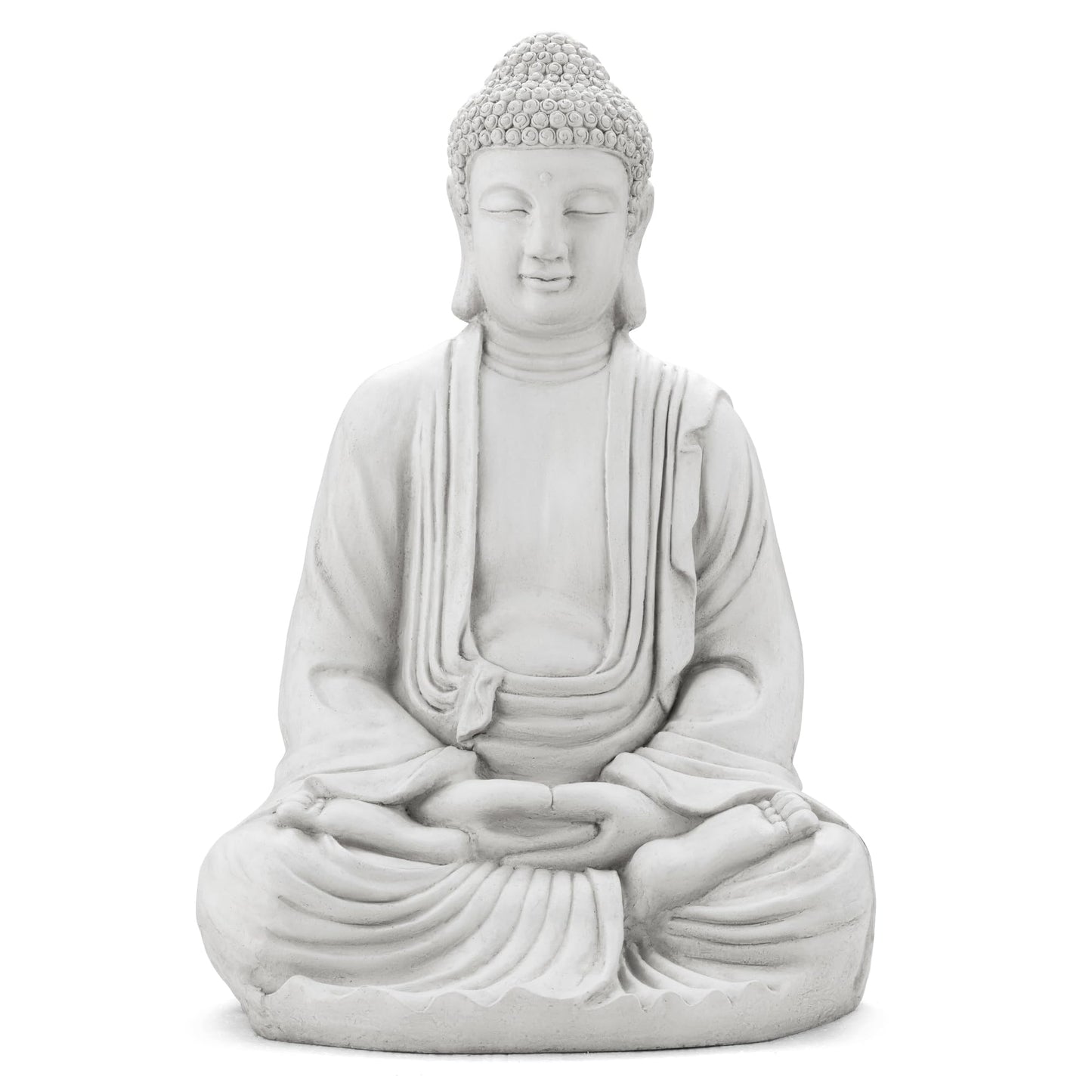 Glitzhome 29.5-inch Zen Meditation Buddha Garden Statue, White Oversized Tall Large Indoor and Outdoor Sculpture, Hand-Finished MGO & Fiberglass Decor for Home Patio Yard