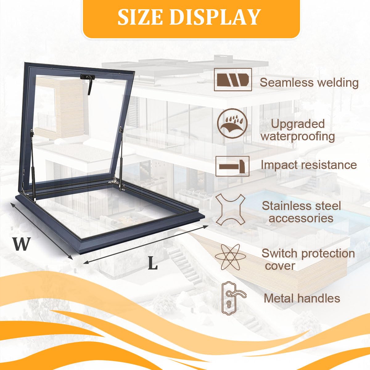 Skylight Roof Window for Home, Ventilated Roof Skylight for Flat Roof with Double Tempered Glass & Aluminum Alloy Frame, Skylights for Attic, Kitchen, Bathroom, Corridor, Bedroom, Sunroom (23.6in)