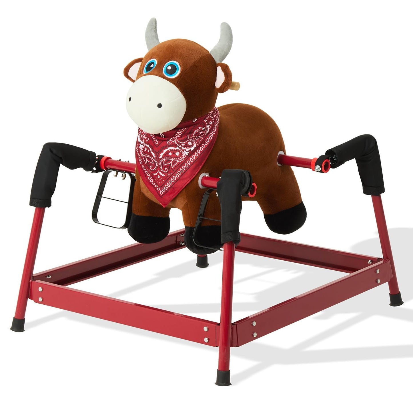 FUNLIO Bull Spring Rocking Horse for Kids 3-6, Wild Ride on Horse with Covered Spring & Sturdy Frame, Neighing & Galloping Sound for Pretend Play, Spring Horse Toys Gift, CPC & CE Certified
