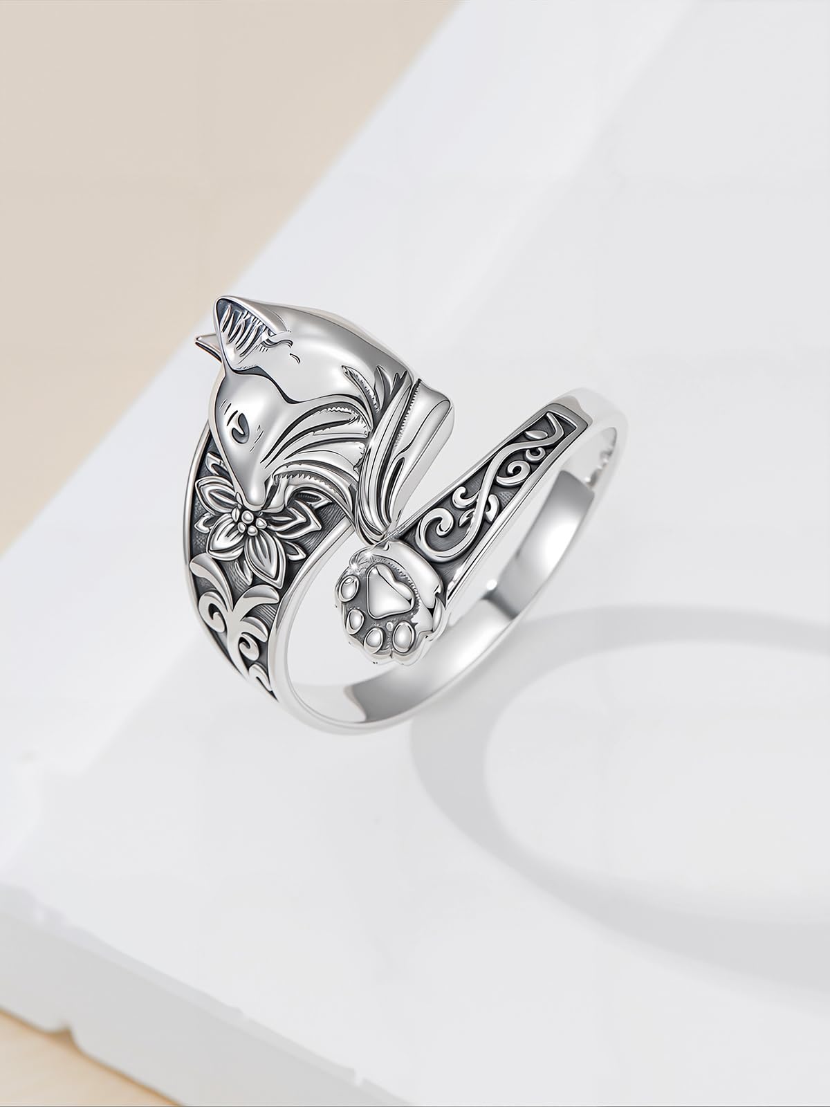 Midari Cat Spoon Rings for Women Sterling Silver Adjustable Vintage Paw Print Ring Finger Thumb Rings Kitty Jewelry Cat Lovers Birthday Halloween Christmas