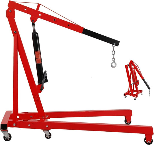 MilleLoom 2 Ton Hydraulic Engine Hoist, 4400LBS Heavy Duty Cherry Picker Engine Hoist Lift with 6 Casters, Folding Crane Lifter with Telescopic Boom, for Workshop, Warehouse, Red