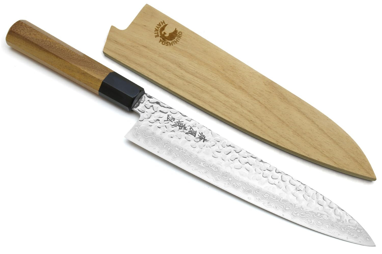 Yoshihiro VG10 46 Layers Hammered Damascus Gyuto Japanese Chefs Knife (Octagonal Ambrosia Handle) (8.25" (210mm)