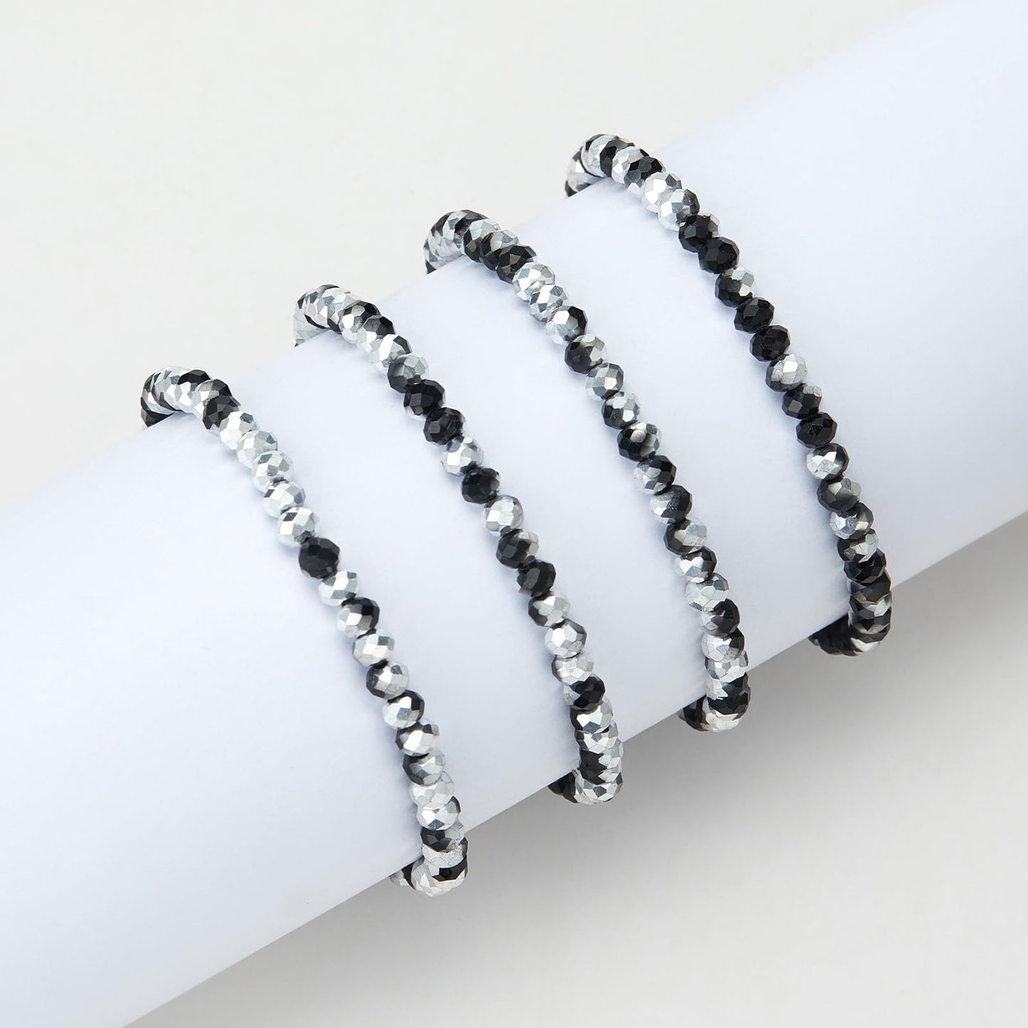 Noessla Beaded Boho Stretch Bracelet Colorful Stackable Crystal Beads Bracelets Trendy Costume Jewelry Mothers Day Gifts for Women(Black and Silver)