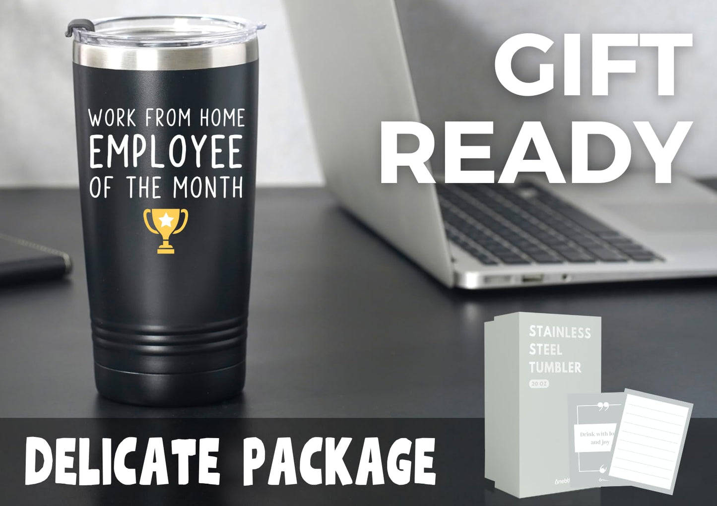 Work From Home Gifts For Women/Men, Vacuum Insulated Tumbler 20oz With Lid and Straw, Unique Gifts For Remote Workers - Work From Home Employee Of The Month - Metal