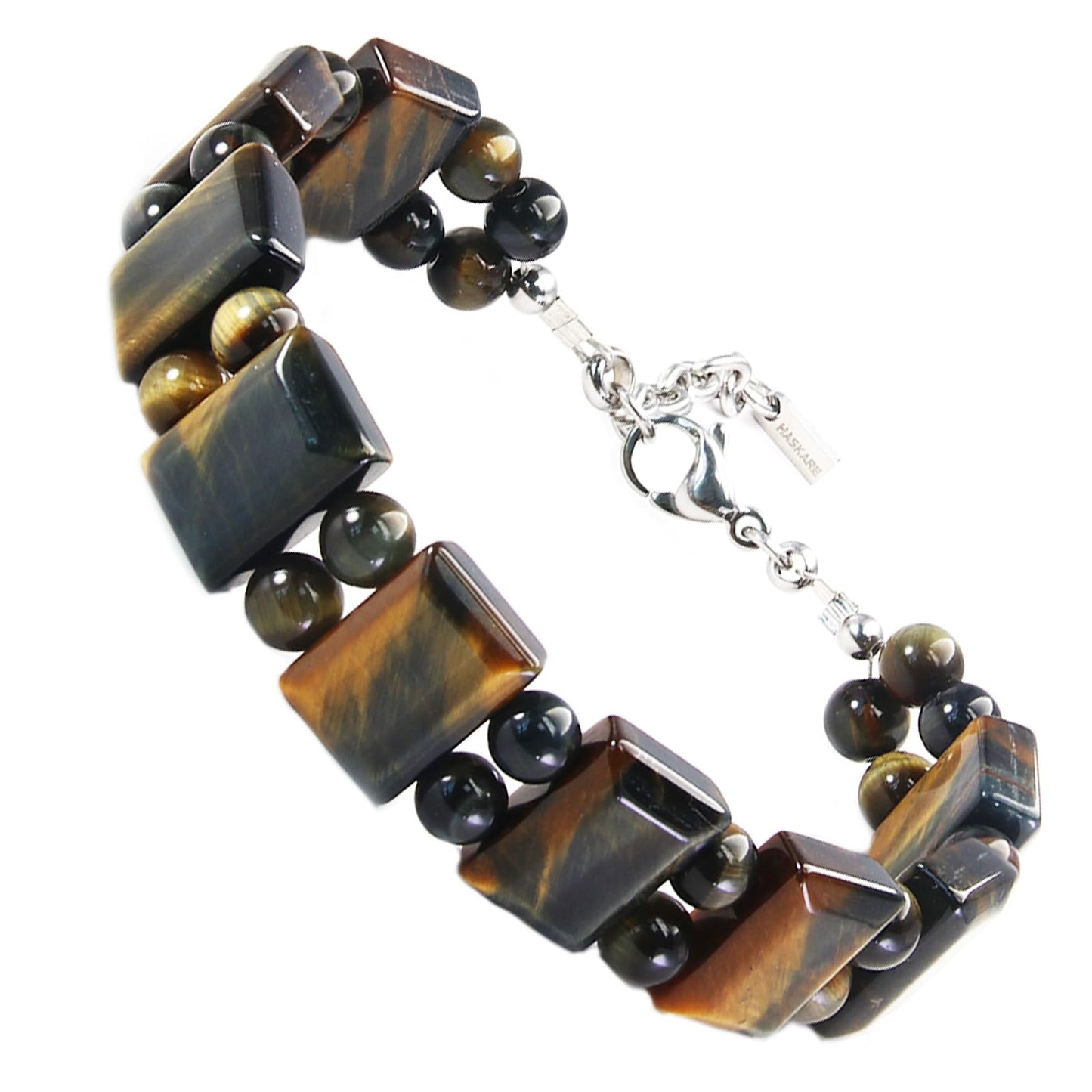 Unique Tiger Eye Bracelet for Men, HASKARE Energy Protection Crystals Golden Blue Tigers Eye Bracelets Handmade Steel Wired Natural Beads Bracelet Adjustable Durable Chain Stone Bracelet Gifts for Him