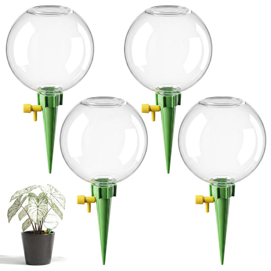 4-Pack 17.5oz Self Watering Globes with Covers – Automatic Plant Watering Bulbs, Slow-Release Irrigation Spikes for Indoor/Outdoor Potted Plants, Vacation Watering System, Top-Fill, Fits Most Pots