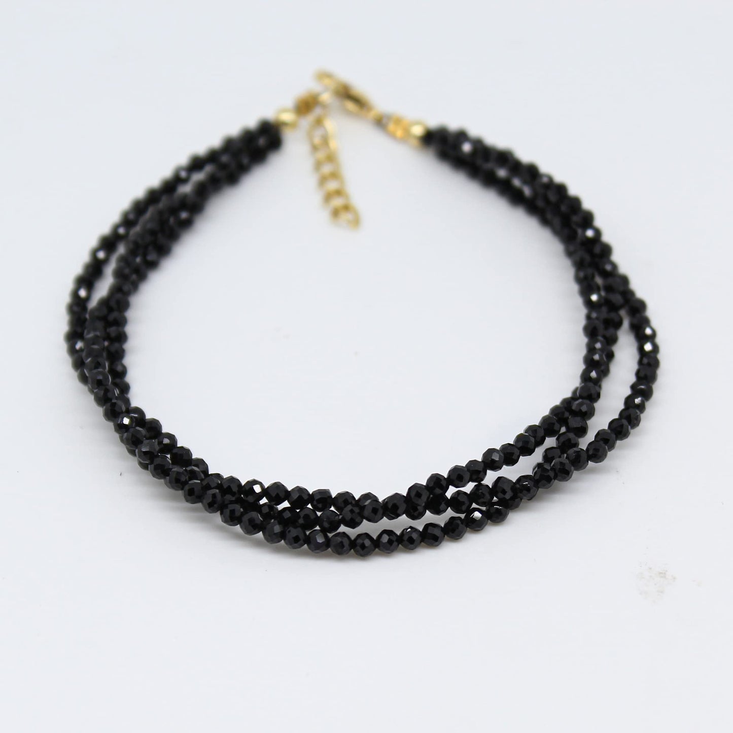 Gempires Natural Black Spinel Beaded Bracelet Gemstone Multi Strand Crystal Jewelry Hypoallergenic 8 Inch Gold Plated Elegant Birthday Jewelry Gifts for Women