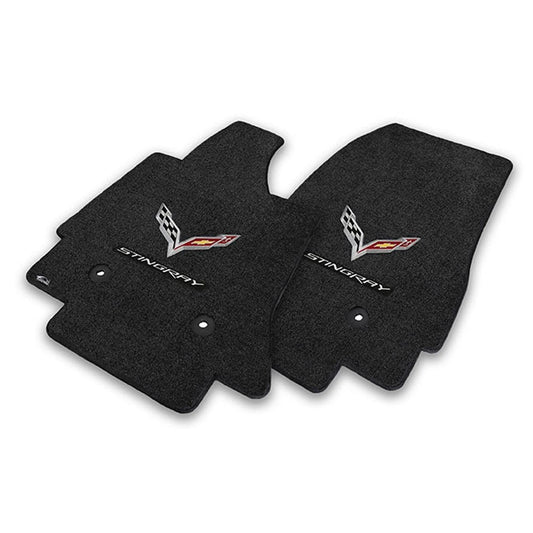 Fits C7 Corvette Stingray Floor Mats- Flags with Stingray Script: Black