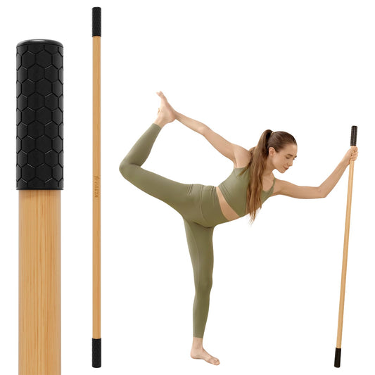 PAETA Yoga Stick for Stretching, 5ft Exercise Stick for Mobility & Flexibility, Bamboo Stretch Bar and Posture Pole with Non-Slip Grip - Includes Free Video Guide