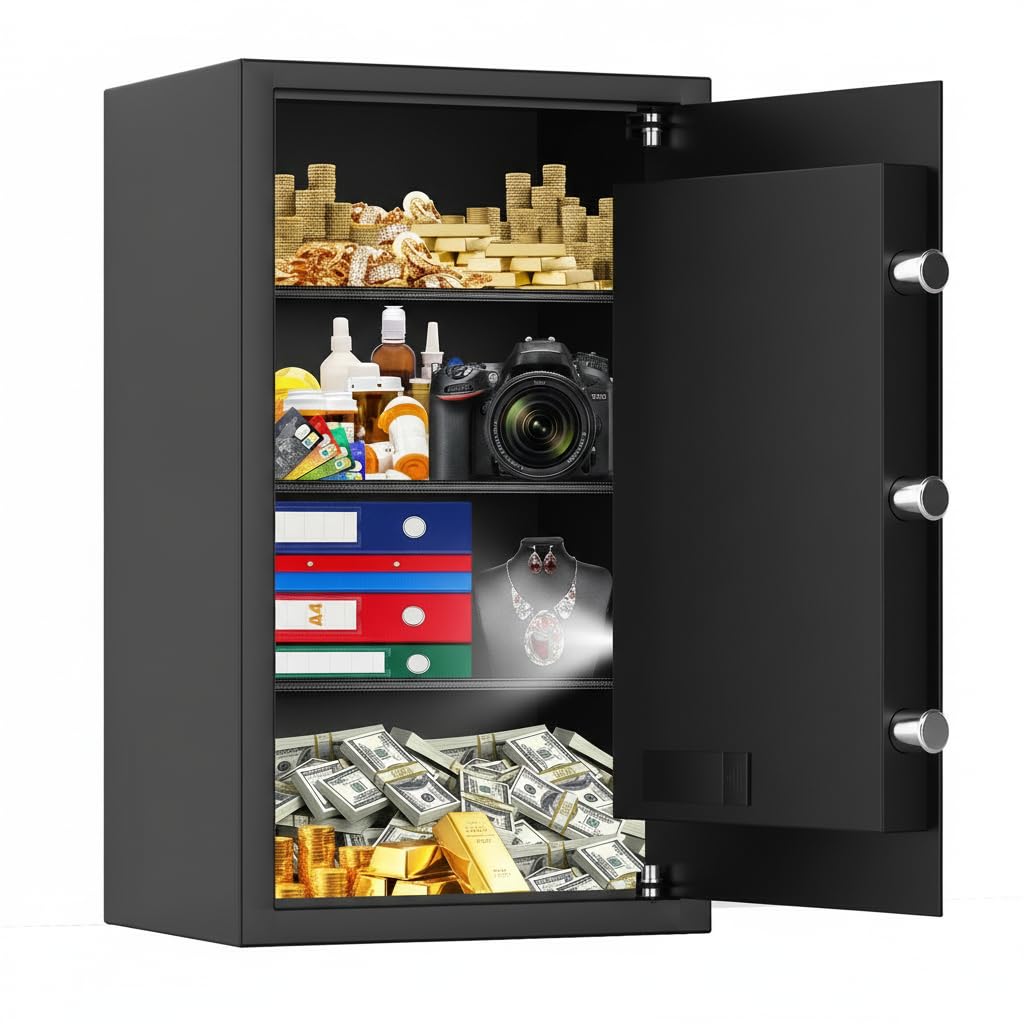 [23.6" Tall] Large Fireproof Safe for Home Use, Digital Home Safes Water and Fireproof with Spare Keys and Alarm System, Anti-Theft Fire Proof Safe for Home Office