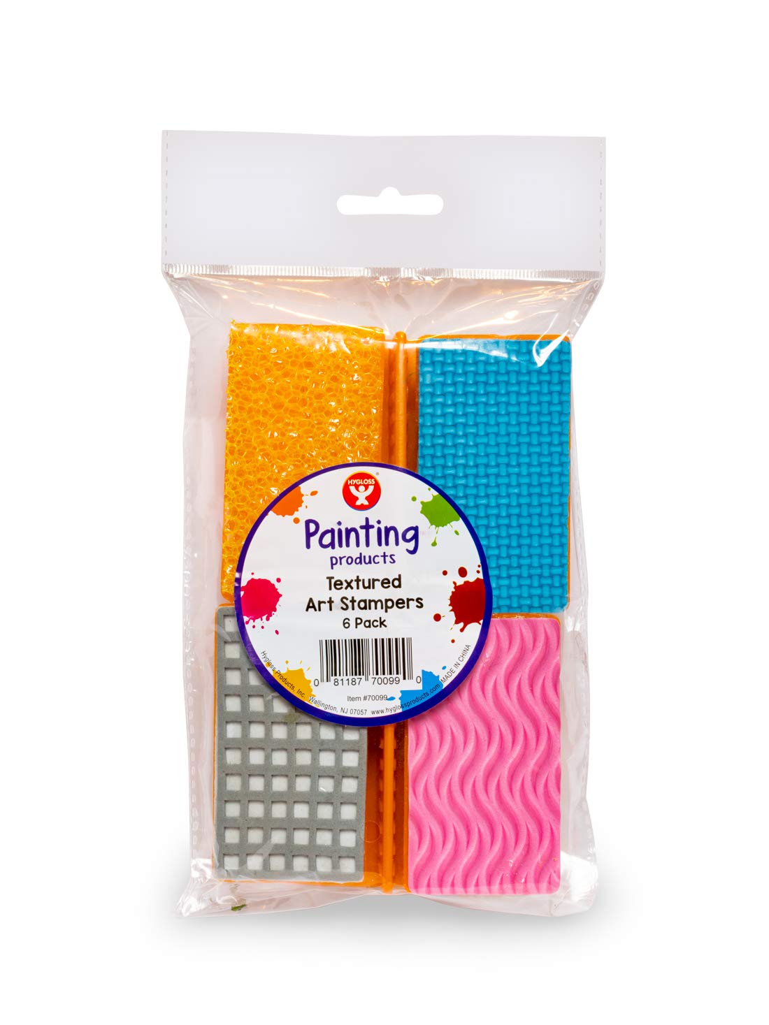 Hygloss Products Kids Arts and Crafts Sponge Stamps Textured Foam Stampers for Painting, 6 Fun Designs, for Classrooms and at Home, Each Measures 1 7/8 x 3 1/4 inches (6-Pack)
