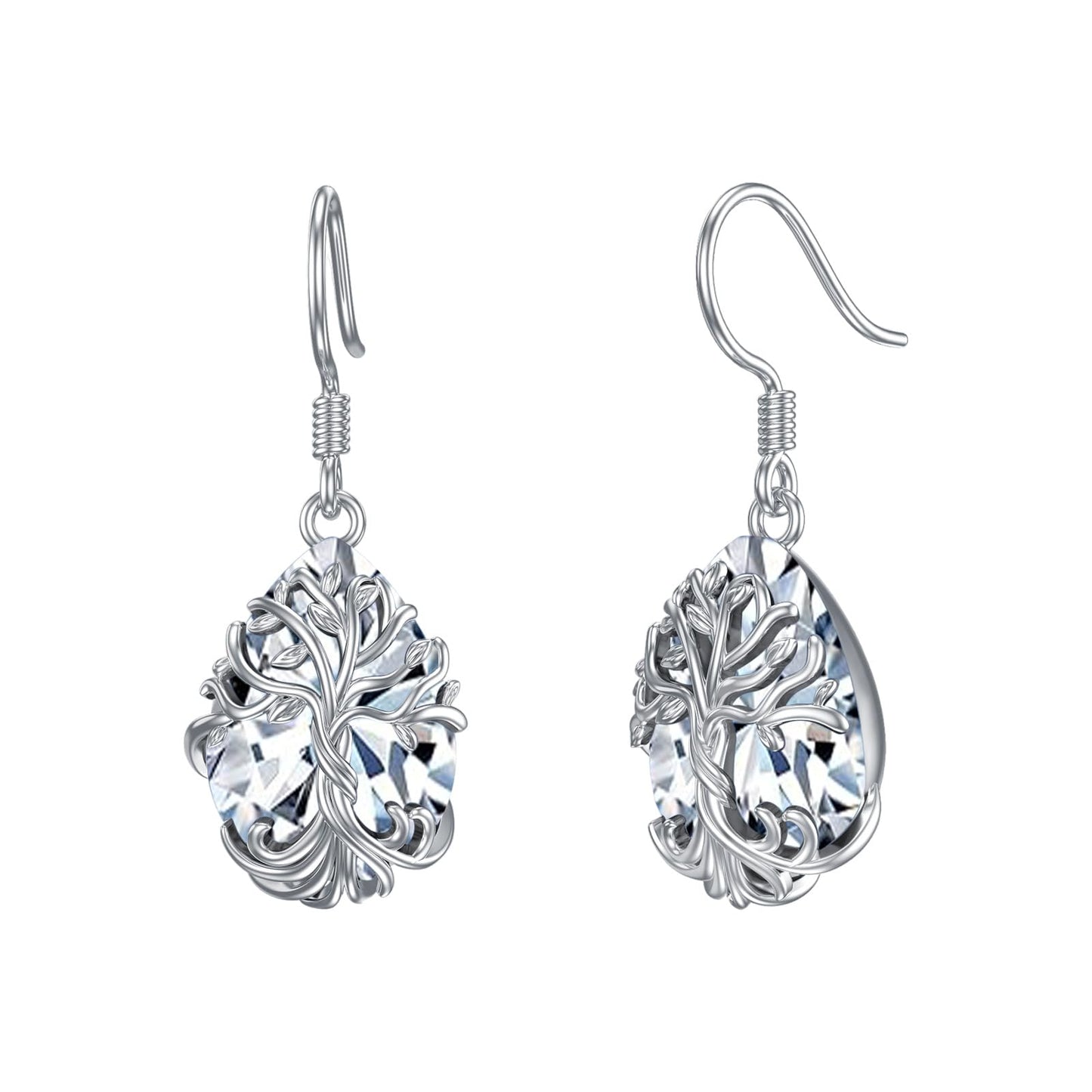 TOUPOP Diamond Tree of Life Earrings Sterling Silver Teardrop April Birthstone Earrings Family Tree Diamond Jewelry Birthday Mothers Day Gifts for Women Mom Her