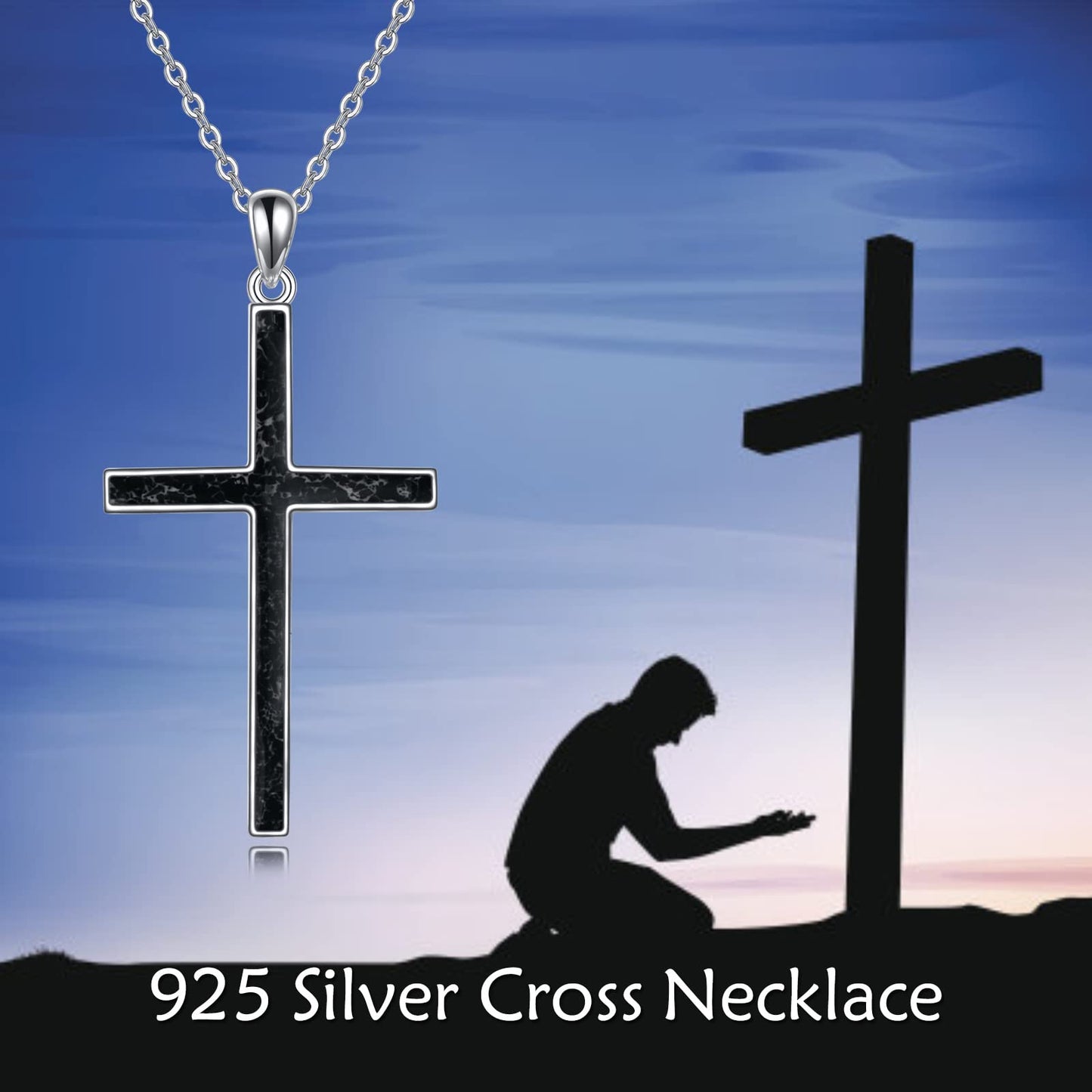 YFN Cross Necklace Sterling Silver Black Tourmaline Cross Pendant Religious Jewelry Gifts for Women Men
