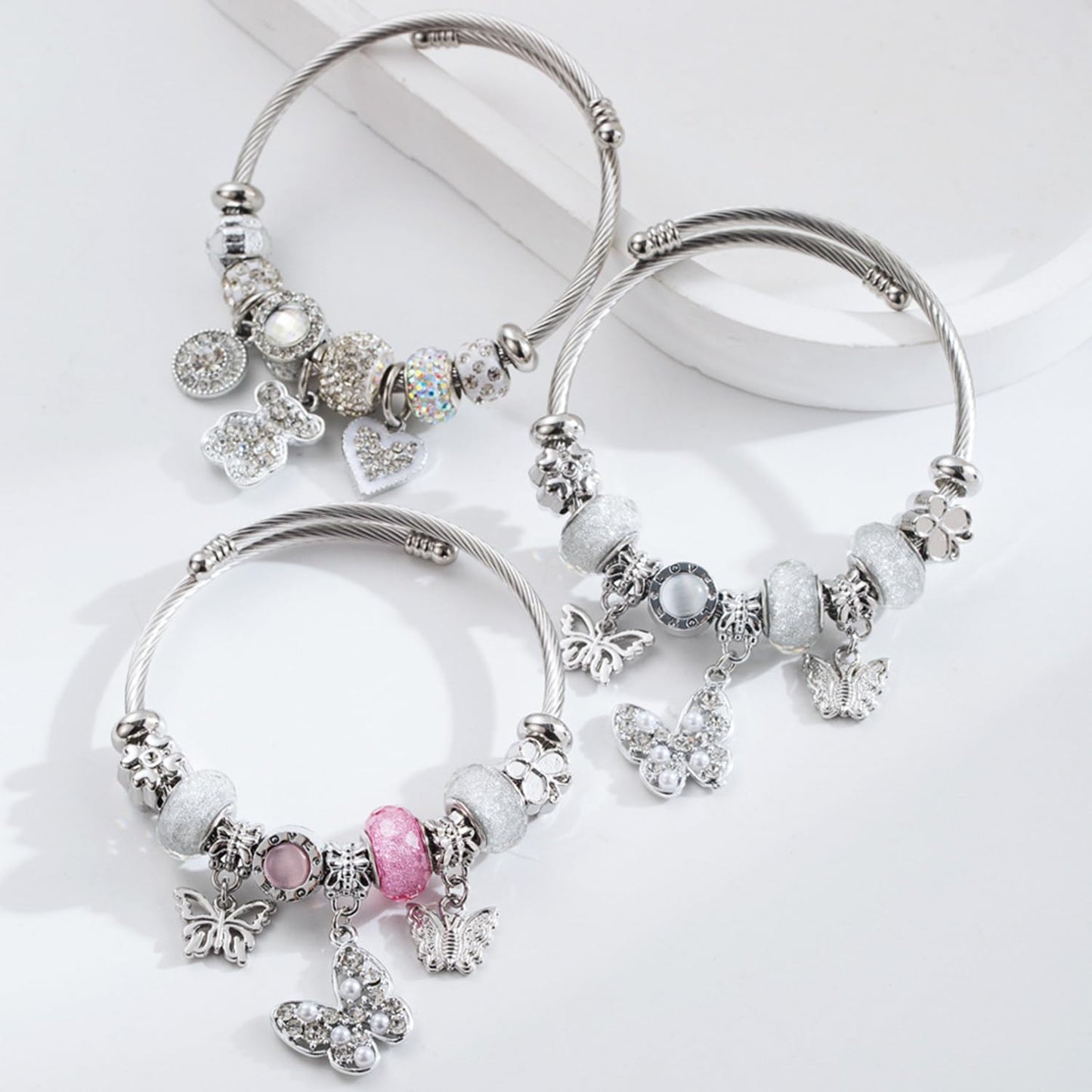QMWKVNC Charm Bracelets for Womens,Exquisite Cute Cartoon Friendship Silver Bracelets Stainless Steel Bangle, Womens Jewelry Suitable for Holiday Gifts and Birthday Gifts
