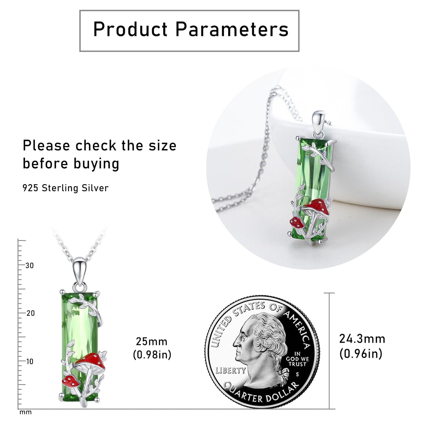AENEAS Valentines Day Gifts for Women Her Mushroom Necklace for Women 925 Sterling Silver Green Crystal Pendant Cute Whimsical Mushroom Jewelry Gifts for Women Her Wife