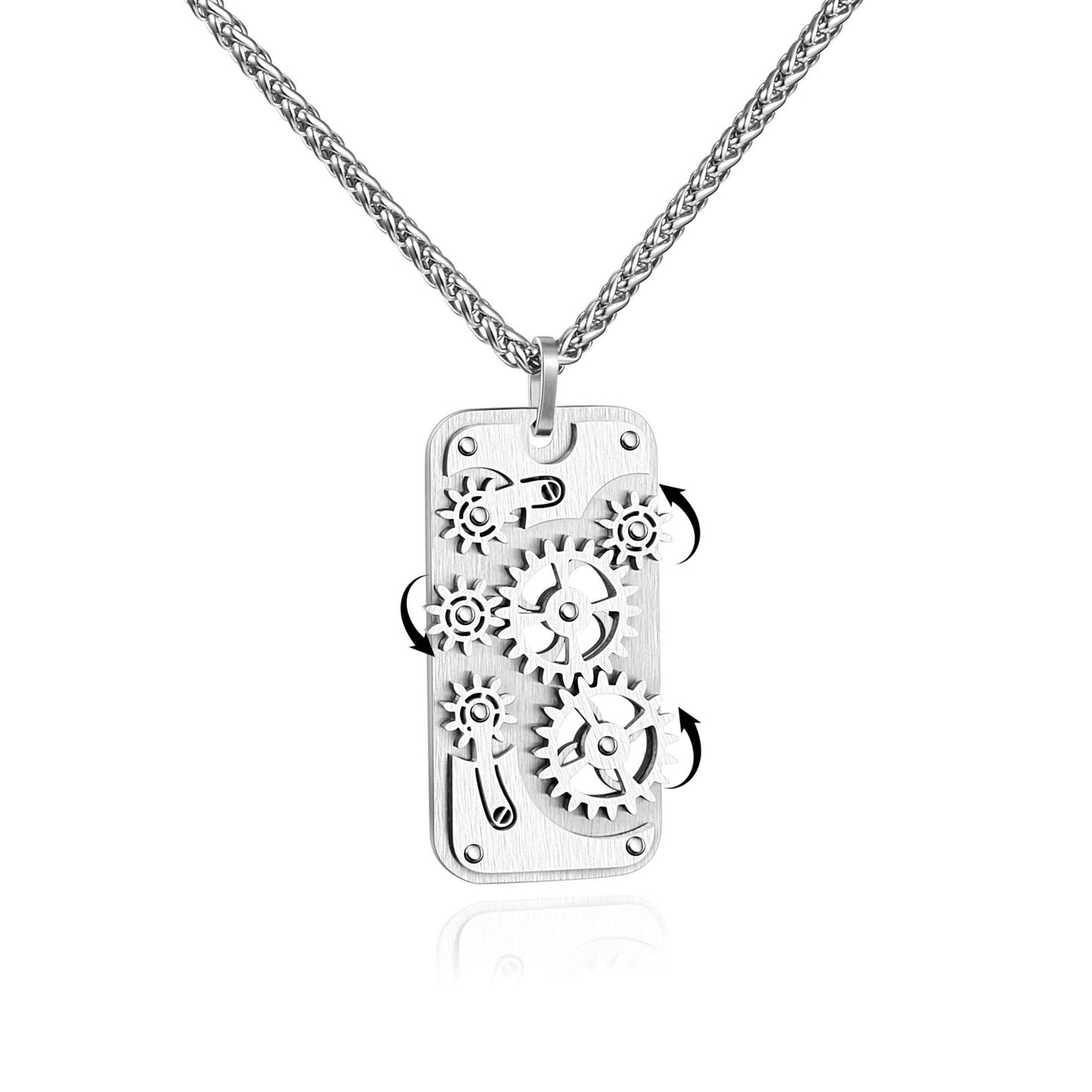 Stainless Steel Mechanical Rotatable Gear Pendant Necklace for Kids & Adults – Fidget Jewelry for Anxiety Relief, Stress – Steampunk Cyberpunk Accessories for Men, Boys, Teens – Gifts for Son, Brother