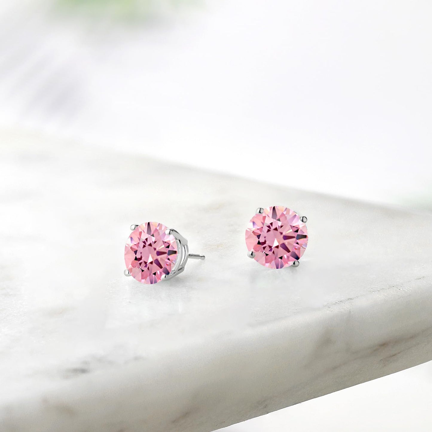 Gem Stone King 2-4 Cttw Round Gemstone Birthstone Stud Earrings For Women Men | 925 Sterling Silver | Round 7MM | Fine Jewelry Gifts for Women Her Mom Wife Men | Pink Zirconia