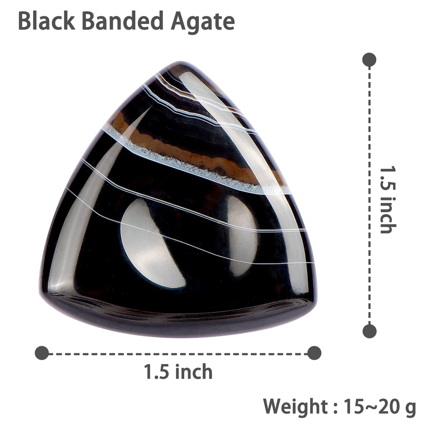 LEADGEM Thumb Black Band Onyx Worry Stone for Anxiety Healing Crystals Agate Triangular Shaped Palm Stones for Anxiey Relief 1.6”