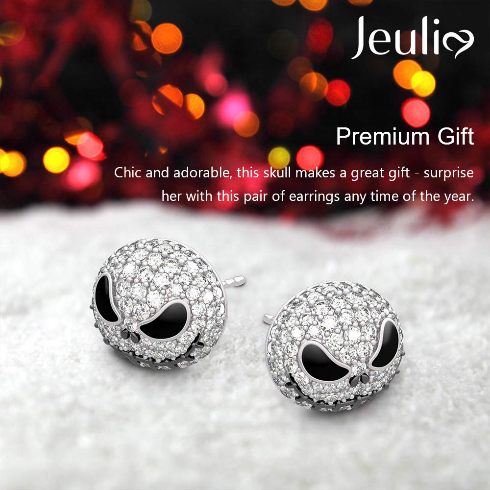 Jeulia 1.5 Carat Nightmare Earrings Jack Stud Earrings for Women Men Diamond 925 Sterling Silver Skellington Earrings Halloween Jewelry Romantic Jewelry Gift for Her Christmas Birthday Gift