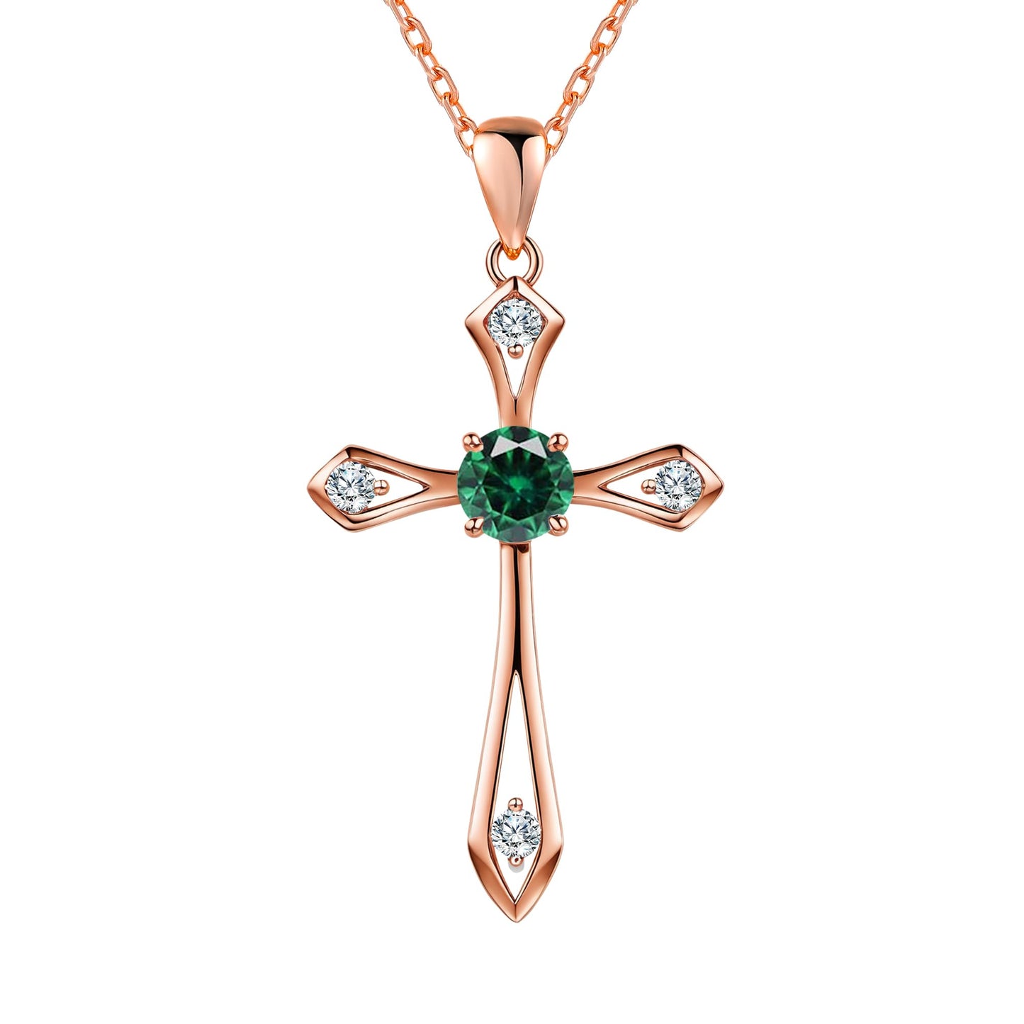 QUALISE Cross Necklace for Women,925 Sterling Silver Birthstone Necklace,Emerald-May Birthstone Cross Necklace, Faith Religious Fine Jewelry Valentines Day Gifts Birthday Holiday Gifts for Her