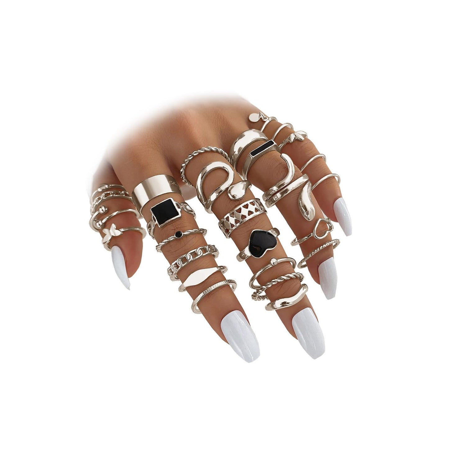 IFKM 27 Pcs Silver Knuckle Rings Set For Women Vintage Stackable Joint Finger Midi Rings Dainty Cubic Zirconia Crystal Simple Twist Hollow Cute Rings Pack Jewelry Gift (Hidden Love, Silver)