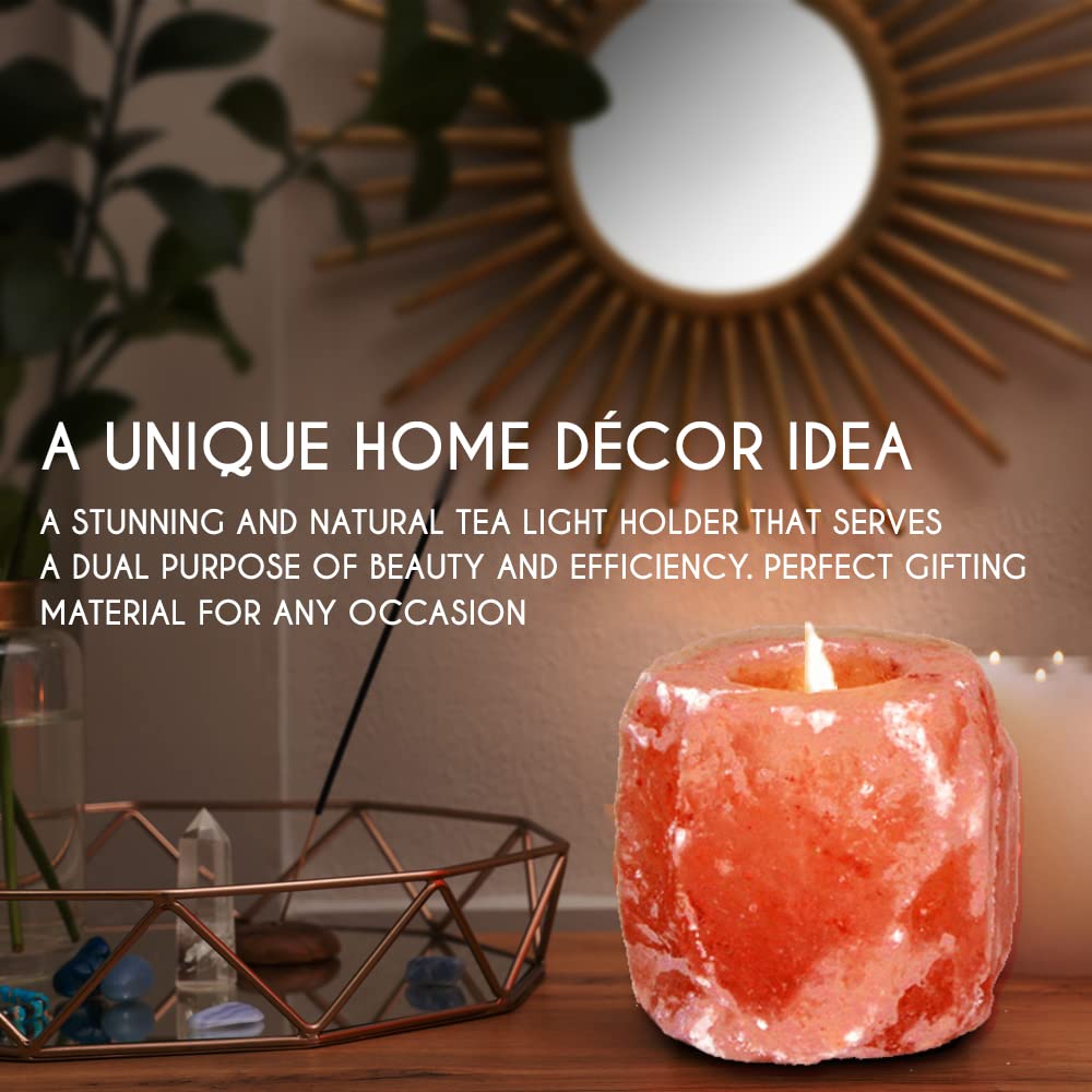 Pride of India Himalayan Pink Salt Rock Light Holder | Natural Crystal Candle Holder for Home Decor, Meditation & Relaxing Ambience | Handcrafted Votive Candle Holder for Living Room & Gifting