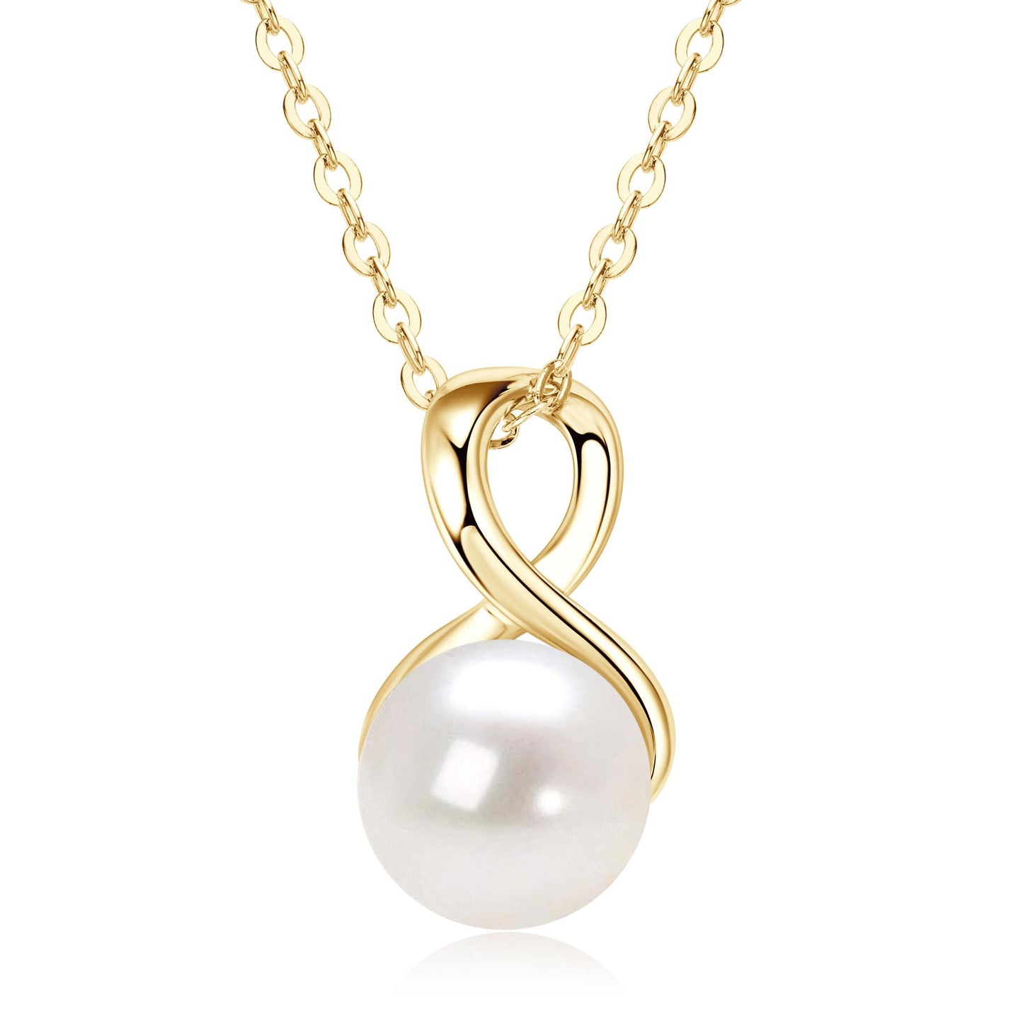 14K Gold Plated Infinity Pearl Necklaces for Women, Freshwater Cultured White Pearl Pendant Necklace Wedding Jewelry Gifts for Bride Bridesmaid