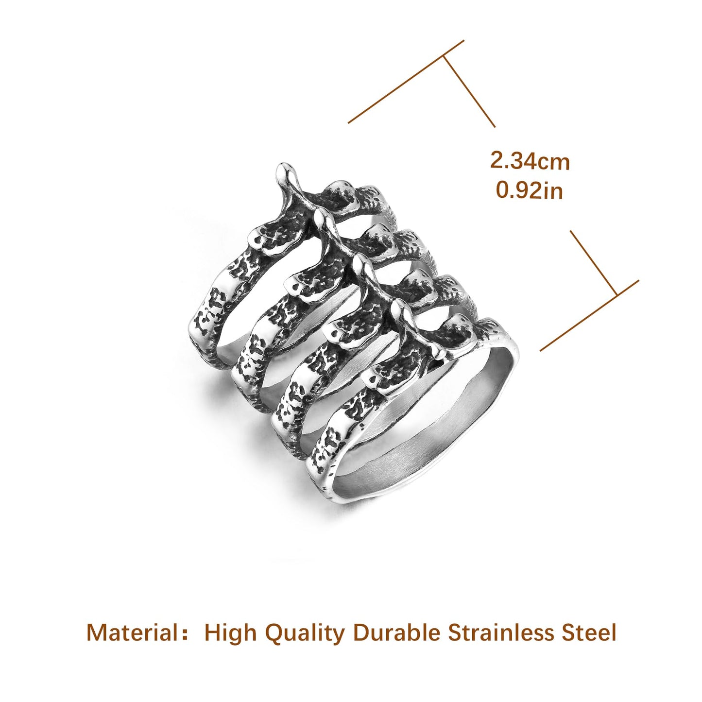 HZMAN Gothic Punk Spine Skeleton Ring Bone Stainless Steel Rings for Men Women Biker Jewelry Gift (Size,12)