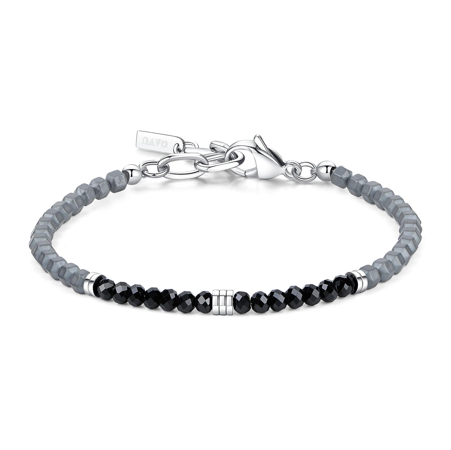 GAVU Crystal Men's Bracelet, Hematite & Black Spinel Beaded Bracelet