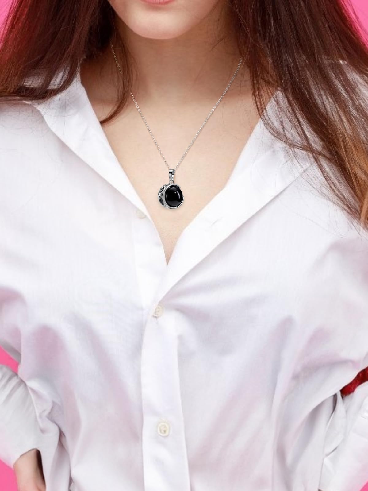 Top Plaza Black Obsidian Healing Crystal Stone Necklace Round Ball Rotating Natural Gemstone Pendant Necklace for Women Energy Jewelry Christmas Gifts