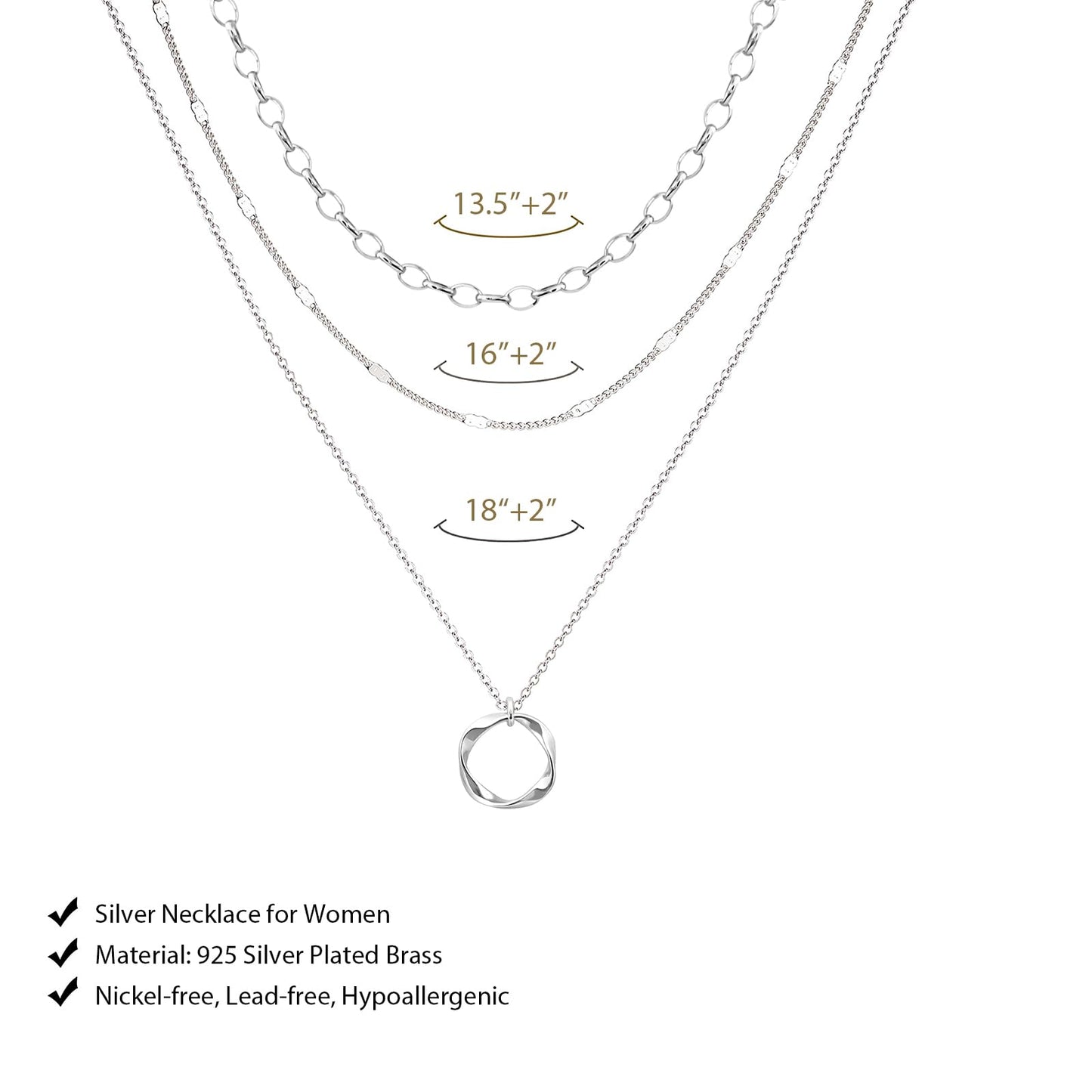 OGD Silver Necklace for Women 925 Silver Plated Trendy CZ Charms Dainty Circle Rondelle Pendant Choker Necklace for Women Two-Toned Cubic Zirconia collar Necklace Hypoallergenic Delicate Jewelry