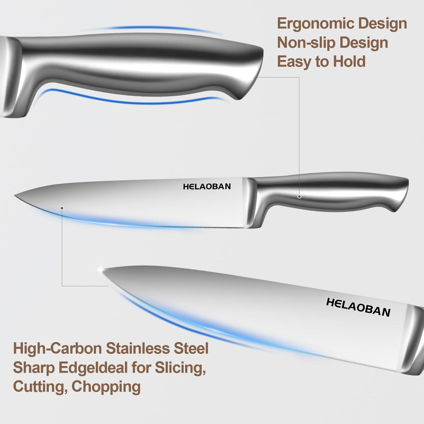 HELAOBAN 14-Piece Kitchen Knife Set with Block & Built-in Sharpener, Professional Chef Knives Set High Carbon Stainless Steel Sharp Cooking, Rust Proof, Dishwasher Safe, Wooden Block