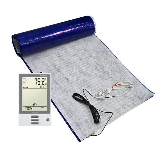QuietWarmth Tile QWARMKITGDF Radiant Floor Heating Starter Kit Mat w/Programmable Thermostat for Tile, Stone, and Glued Flooring - Cuttable Mat Size 3’x10' 120Volt (Covers 30sf)