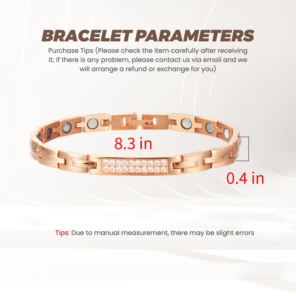 QIAOZILI Ultra Strength Magnetic Bracelet for Women, Stainless Steel Lymphatic Drainage, Magnetic Therapy Bracelets, Adjustable size, Rose Gold