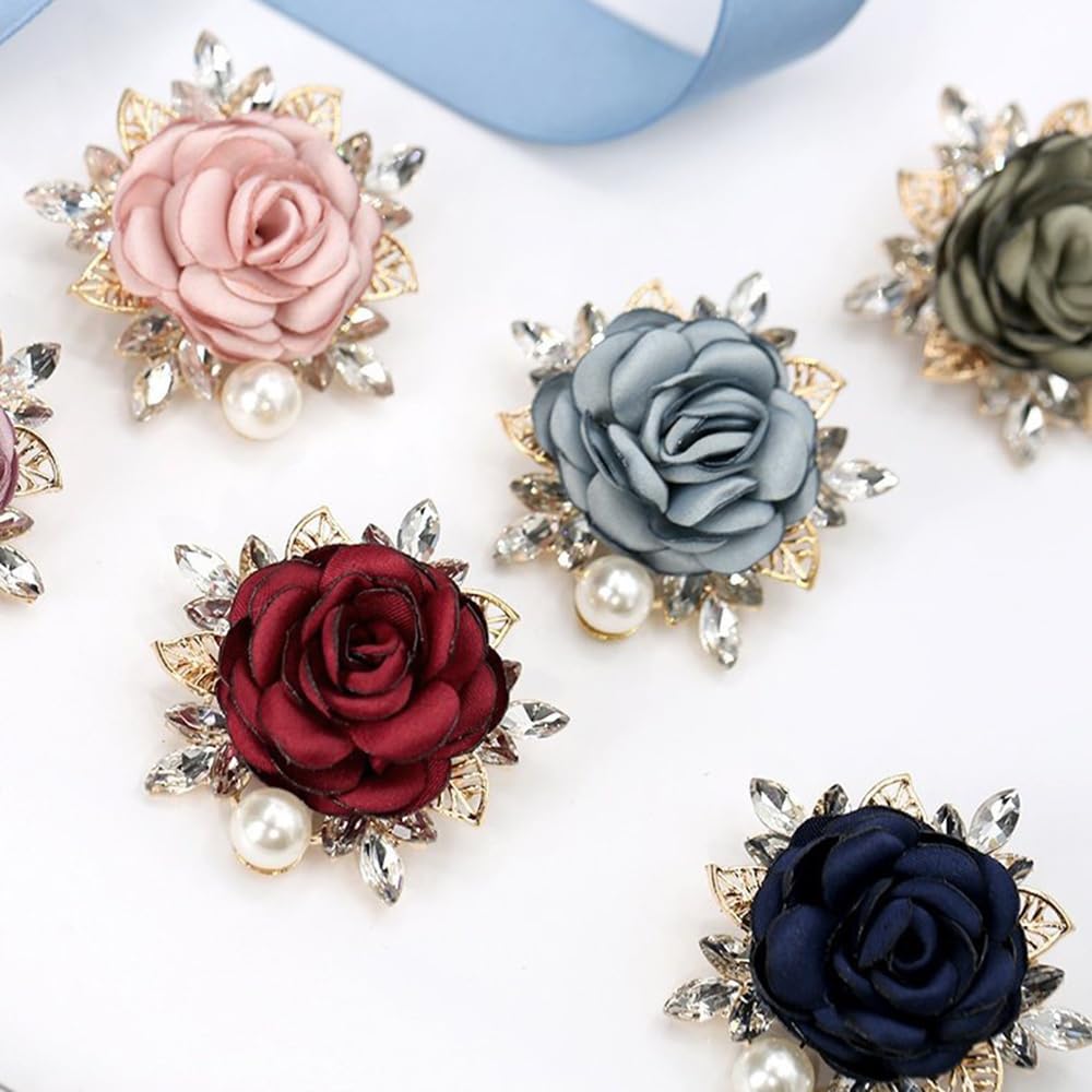 Elegant Rose Flower Brooch Pin for Women Men Wedding Party Gentleman's Essentials Handmade Imitation Crystal Pearl Fabric Flower Lapel Pin Dress Suit Accessories Boutonniere Ideas (Blue)